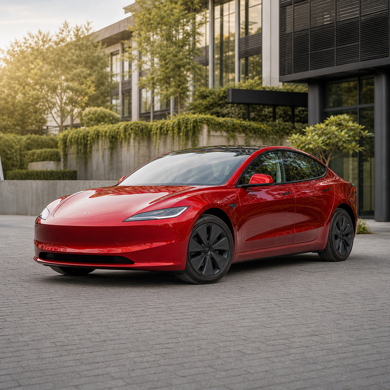 Red Tesla Model 3 available through asset finance