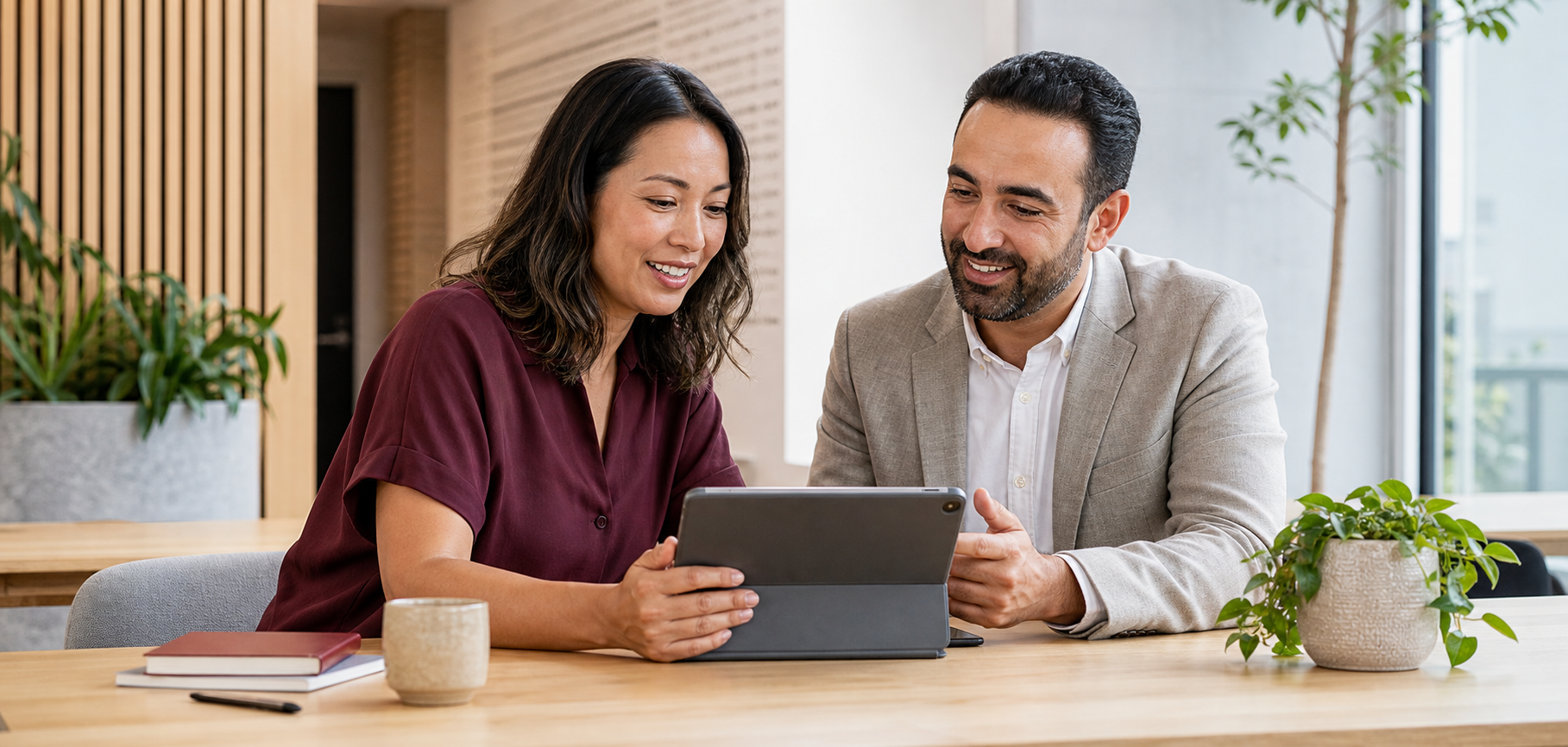 A business owner reviewing finance options with an adviser