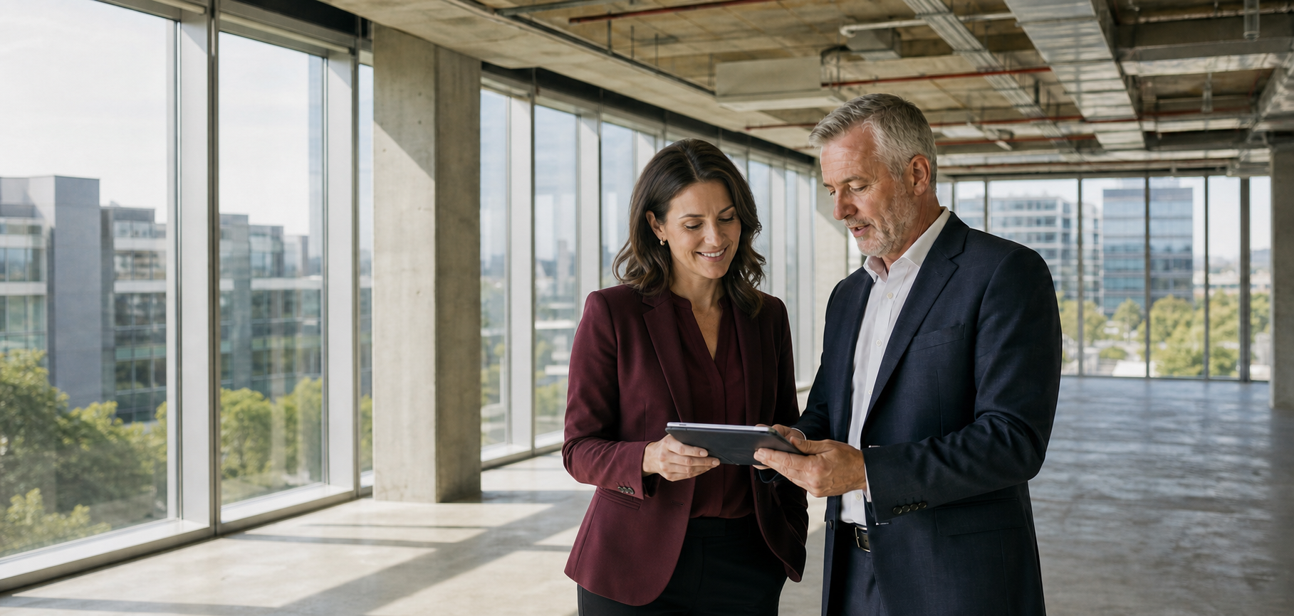 A woman and man reviewing finance during a commercial-property inspection