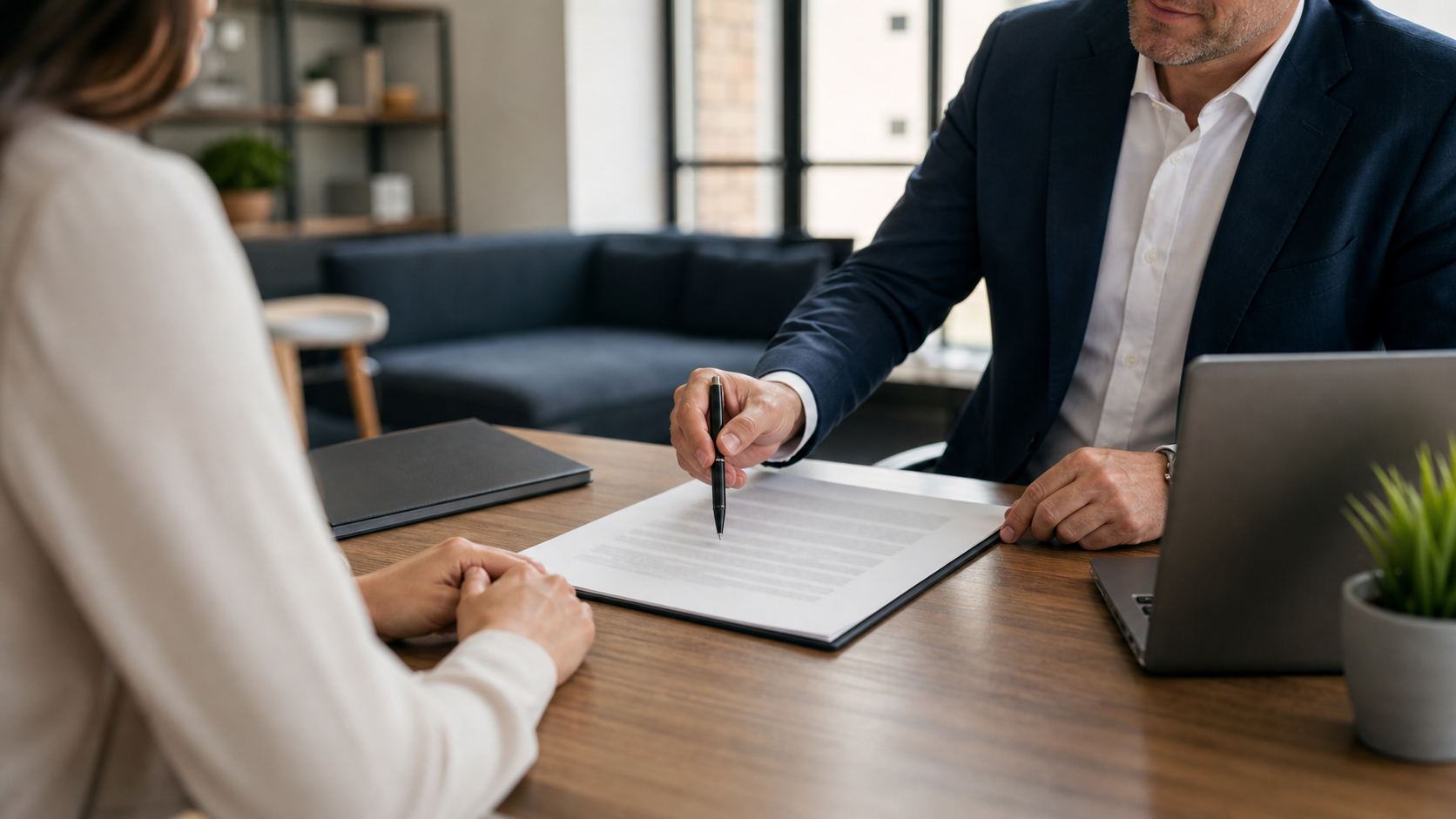 Financial adviser discussing a private loan agreement