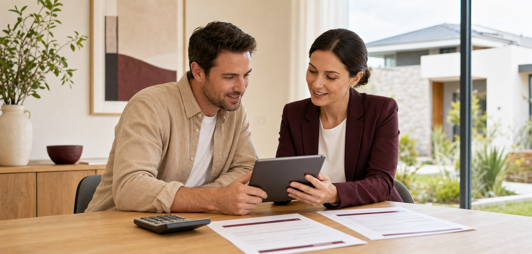 A homeowner comparing refinance-loan options with an adviser